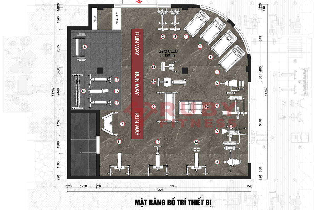 Thiết kế 2D Mẫu setup phòng gym 150 đến 200m2