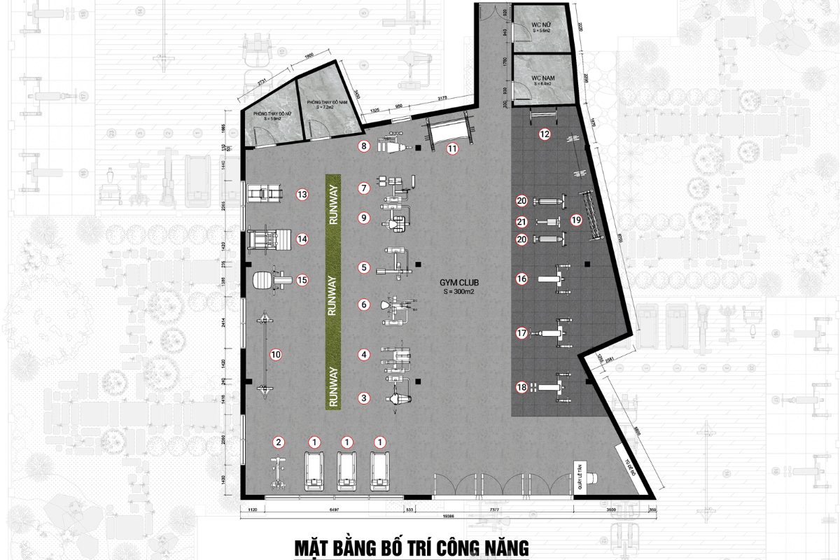Thiết kế 2D phòng gym 300 - 400m2