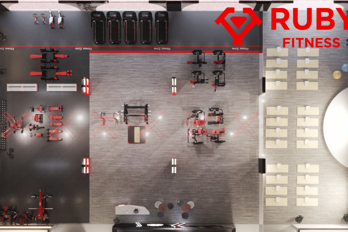 thiết kế 3D setup phòng gym 500m2